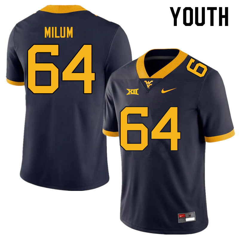 NCAA Youth Wyatt Milum West Virginia Mountaineers Navy #64 Nike Stitched Football College Authentic Jersey CZ23W17JT
